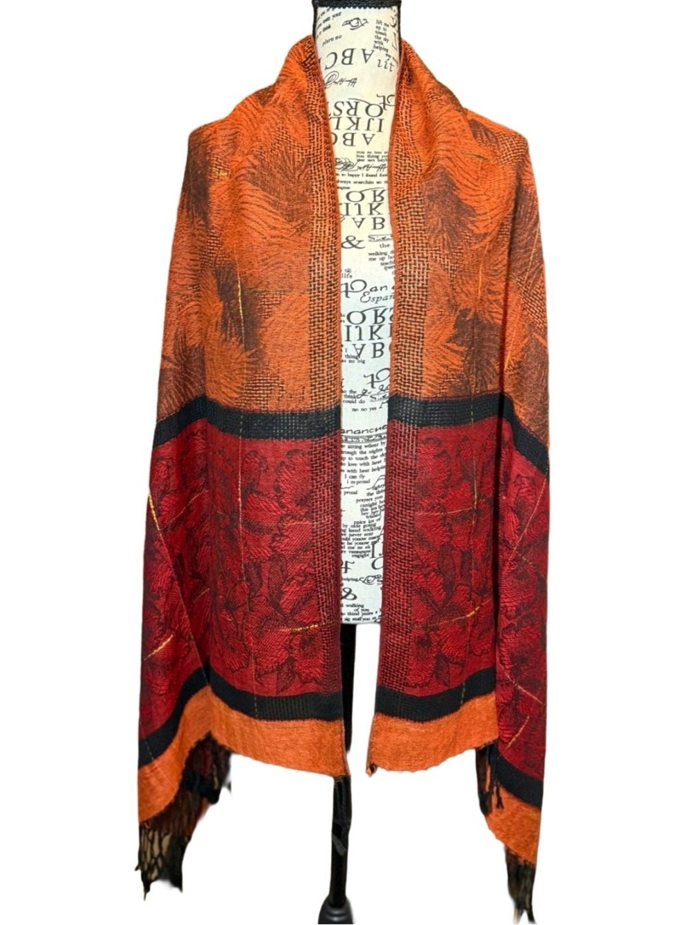 Bohemian Jacquard Floral Pashmina Scarf Shawl Wrap - Boho Fringe